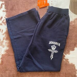 YoungLA Black Jogger Pants with Cross Logo Patch
